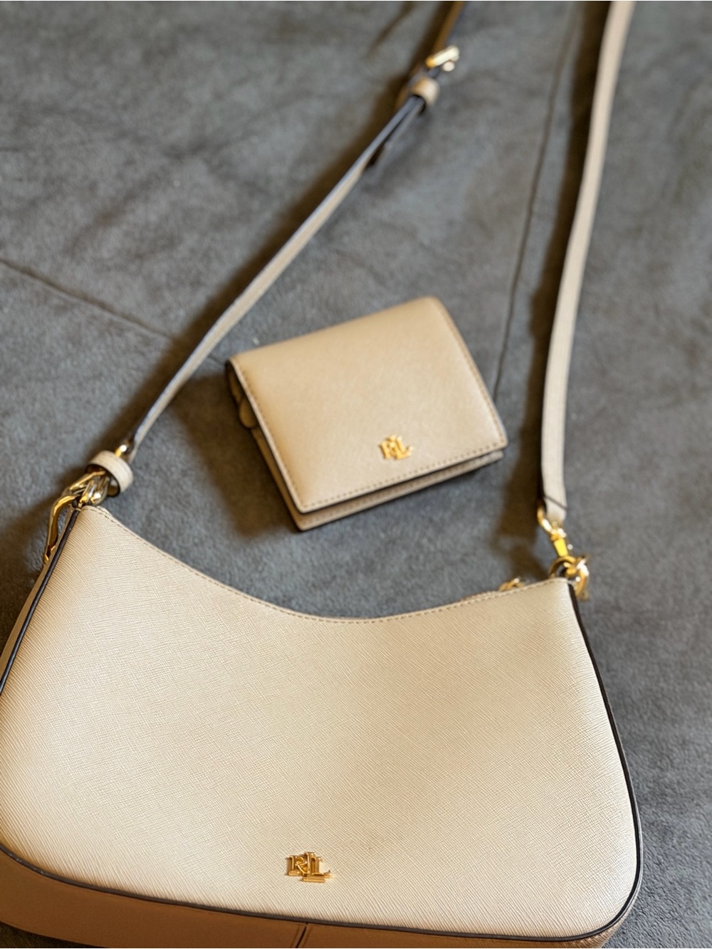 Ralph Lauren Cream Leather Shoulder Bag with Matching Wallet